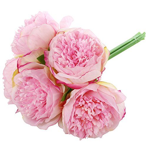 Soledi Artificial Silk Fake 5 Heads Flower Bunch Bouquet Home Hotel Wedding Party Garden Floral Deco | Amazon (US)