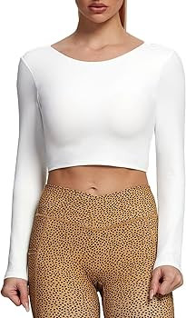 Aoxjox Long Sleeve Crop Tops for Women Emma Twist Back Workout Crop T Shirt Top | Amazon (US)