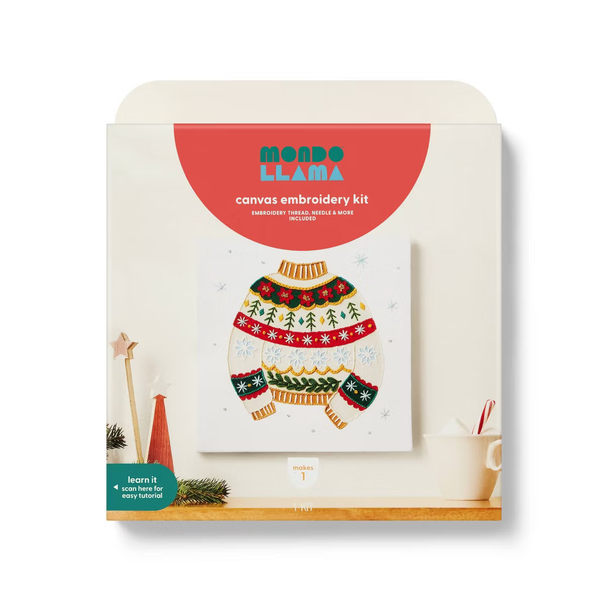 Christmas Craft Sweater Embroidery Canvas Kit - Mondo Llama™ | Target