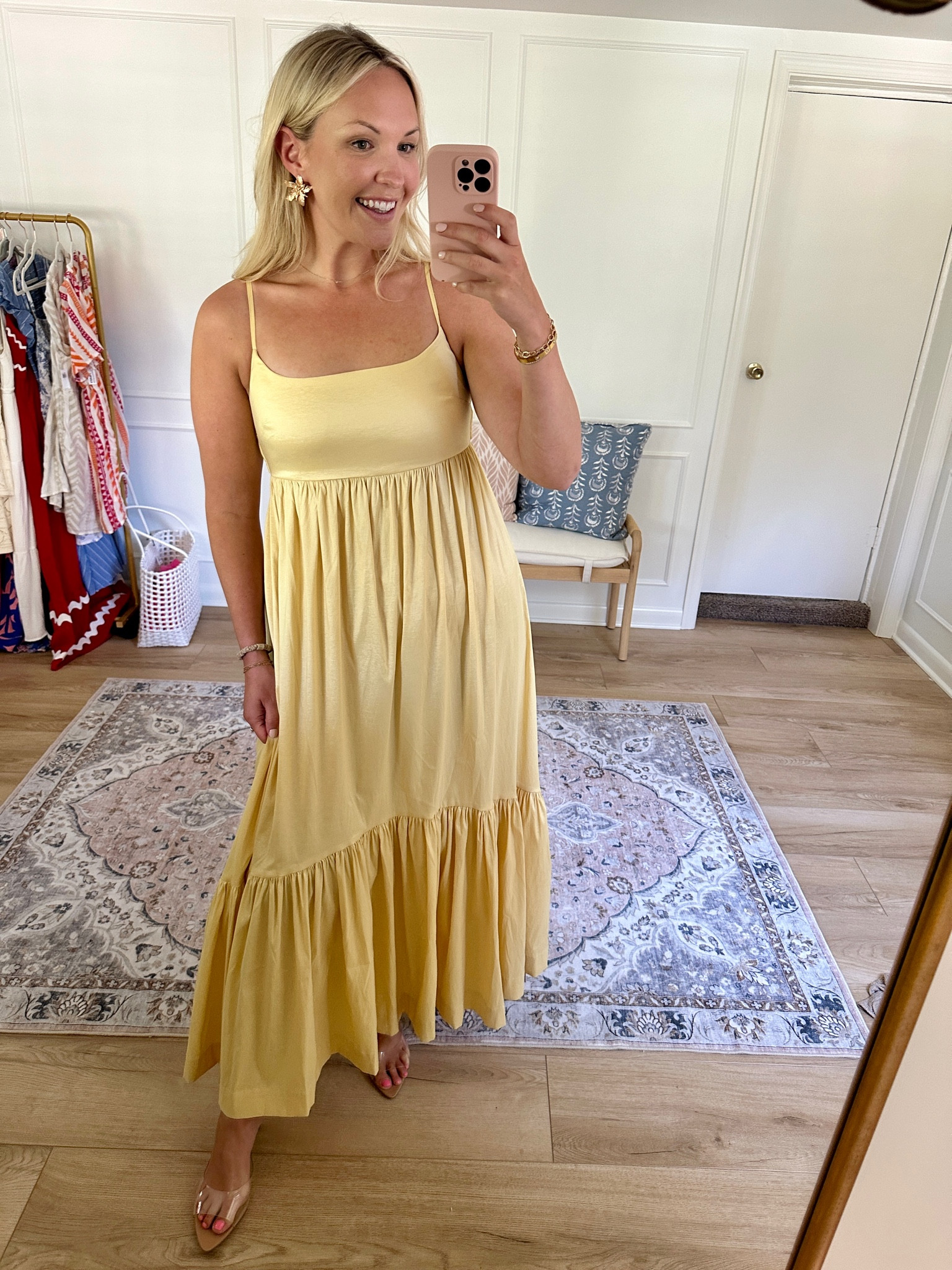 A great summer wedding guest dress! It has a big bow in the back too - so elegant and bump friendly! I’m wearing a med. Last day to shop the sale on this! 🚨 

#LTKBump #LTKWedding #LTKSaleAlert