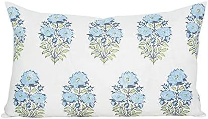 "N/A" Mughal Flower in Monsoon Decorative Lumbar Pillow Covers 12x18 Designer Blue Flower Pillowc... | Amazon (US)