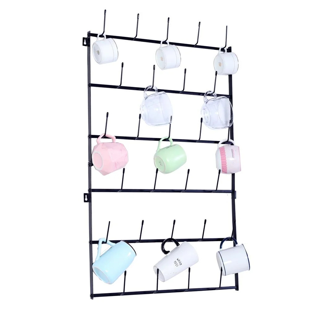 Winado Wall-Mounted Coffee Mug Storage Rack Mug Hooks with 6-Tier,Black - Walmart.com | Walmart (US)