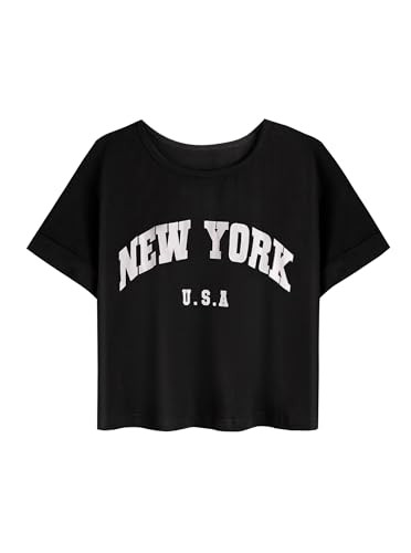 LovelyWholesale Women Graphic Crop Tops Short Sleeve Letter Print Tee Summer New York T Shirt Black NY Large | Amazon (US)