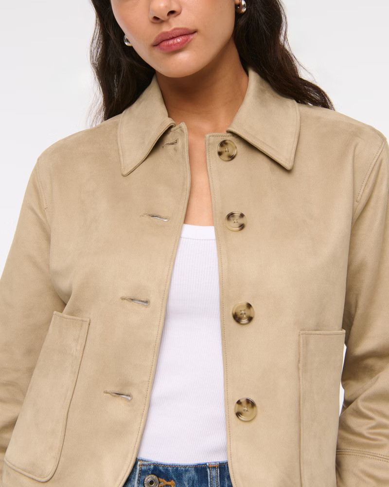 Vegan Suede Button-Through Jacket | Abercrombie & Fitch (US)