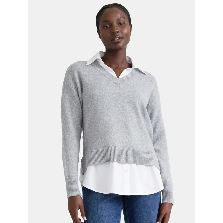 Time and Tru Women's Layered Look Sweater, Midweight, Sizes XS-XXXL | Walmart (US)