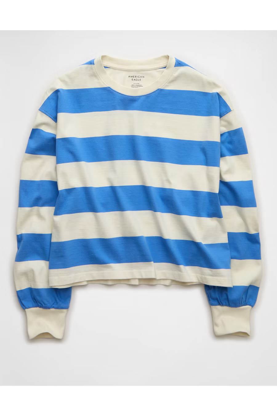 AE Striped Balloon Sleeve T-Shirt Women's Blue S | American Eagle Outfitters (US & CA)