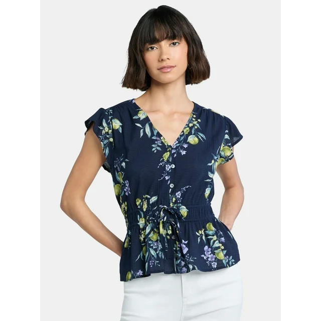 Time And Tru Women's Peplum Top with Flutter Sleeves, Sizes XS-XXXL | Walmart (US)