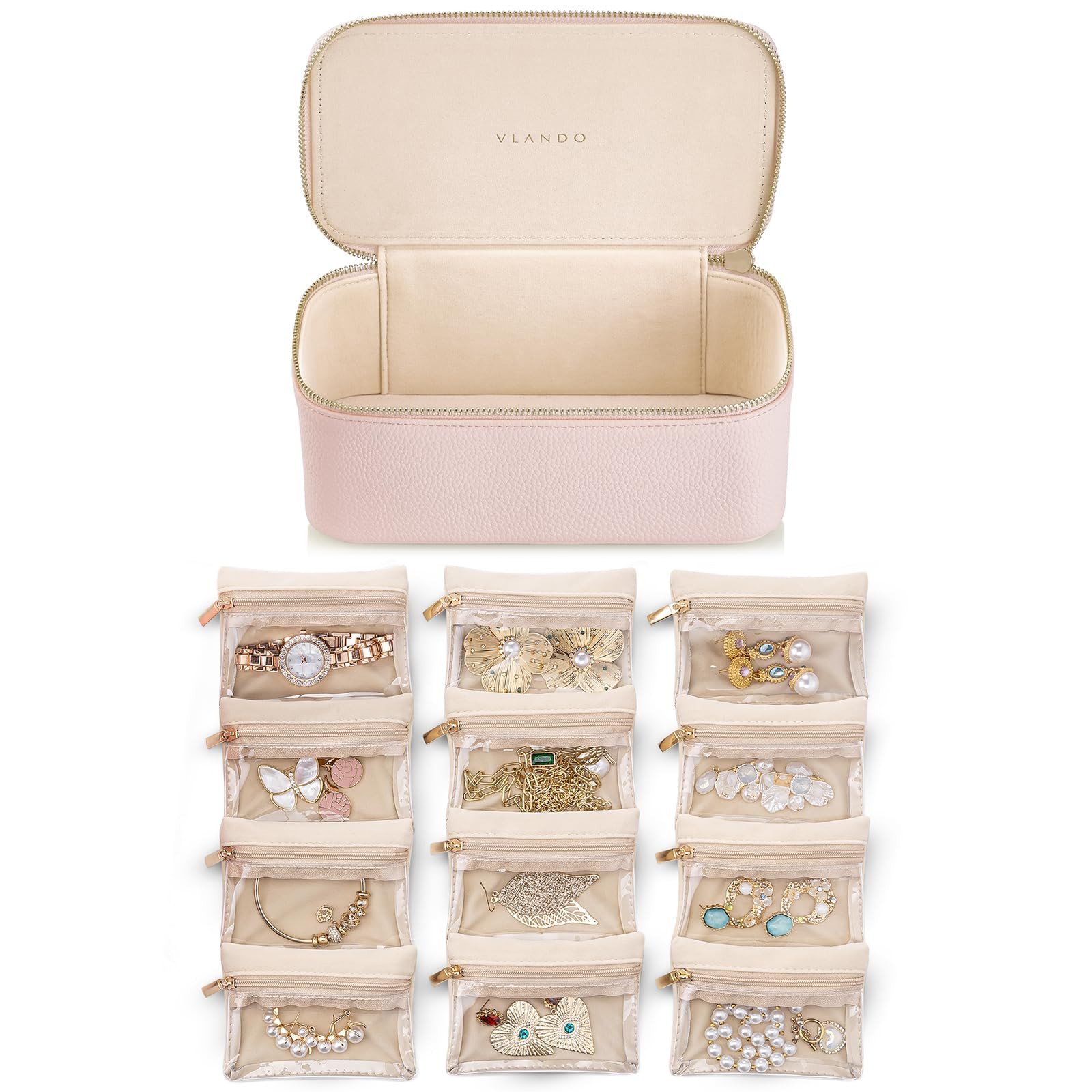 Vlando Jewelry Box Organzier for Travel,Graduation Gifts for Daughter,Jewelry Case with 12 Pcs Ve... | Amazon (US)