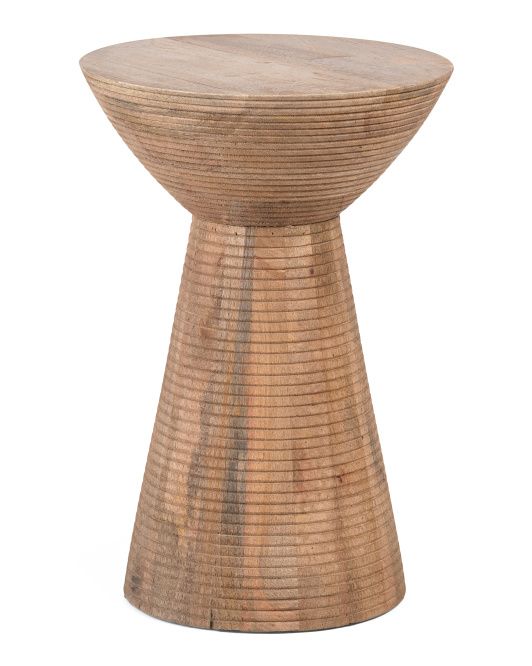 19in Ridged Wooden Drum Accent Table | TJ Maxx