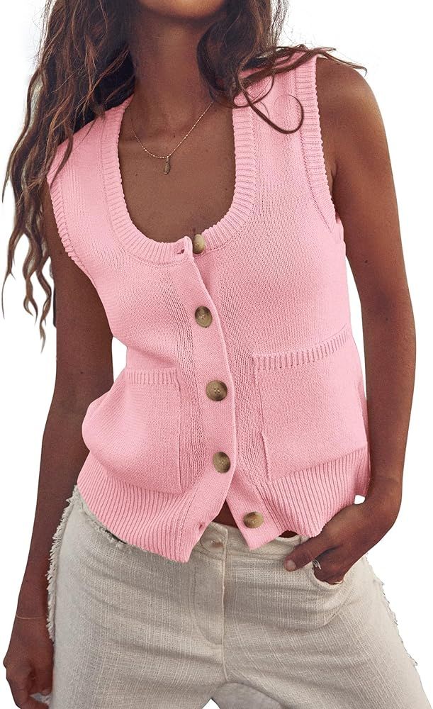 PRETTYGARDEN Women's 2024 Spring Vests Sleeveless Button Down Knitted Tank Tops Casual Y2K Sweate... | Amazon (US)