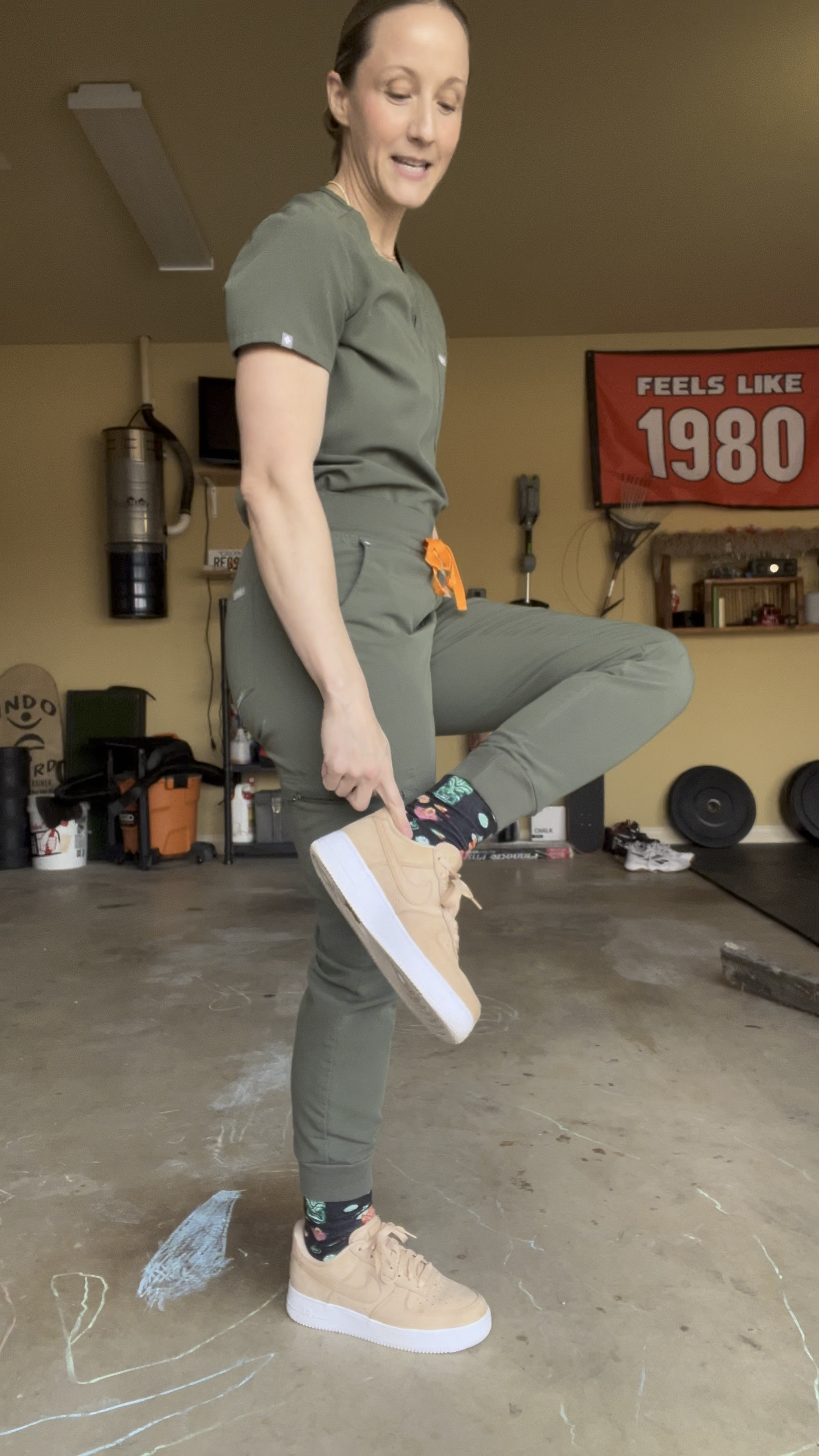 Outfit of the day as an acute care physical therapist and healthcare worker.  Comfort is key when your job involves heavy lifting and movement, but so is style. I like to add a few things to my outfit that help add personality and a pop of sparkle or color.

#LTKworkwear #LTKshoecrush #LTKfitness