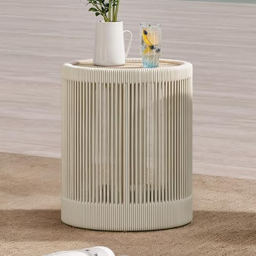 CHITA Outdoor Boho Wicker Side Table with Adjustable Foot Leveler and Acacia Wood Top,16 Inch Pat... | Amazon (US)