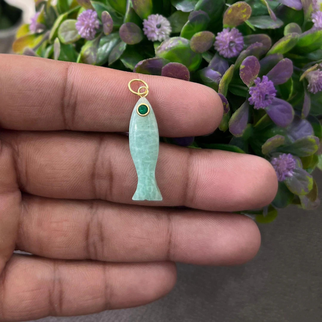 Gold Plated Amazonite Fish Pendant with Emerald Quartz Eye Lucky Fish Necklace Making | Etsy (US)