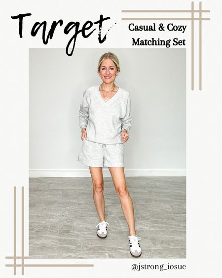 Target cozy and casual matching set for lounging at home or running errands! Inside has a light fleece lining. Shorts have adjustable drawstring and pockets. Comes in more colors! Pieces sold separately, I’m wearing XS. 

#LTKfindsunder50 #LTKstyletip