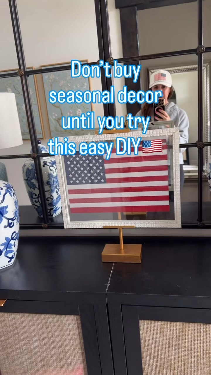 Probably my easiest DIY ever 🇺🇸. 
I used a floating frame, removed the stick from a mini American flag, and popped it inside for the cutest little Americana decor moment. Then styled it on an easel so I can swap it out for every season and holiday 🙌🏽

Everything was from Amazon and took maybe 5 minutes start to finish ❤️🤍💙

#LTKHome