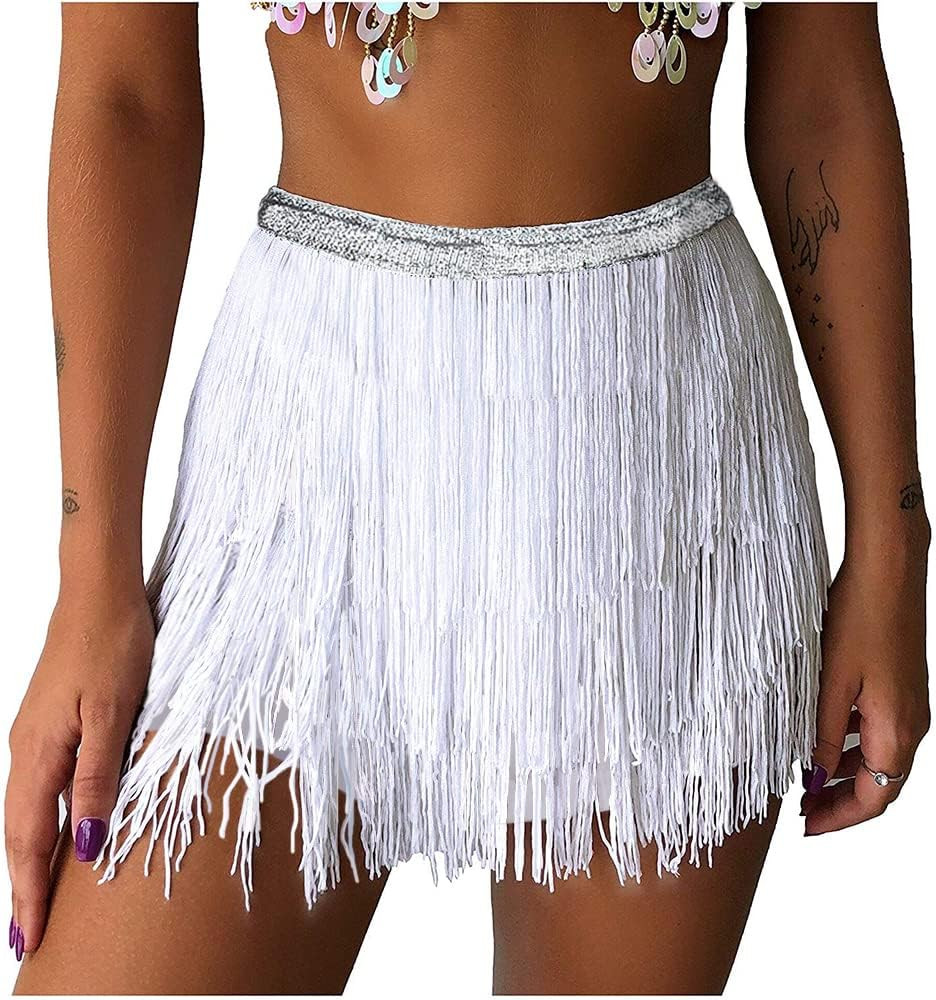 Amazon.com: White Skirt Costume Dance Rave Wear Belly Dance Hip Skirt Cow Girl Disco : Clothing, ... | Amazon (US)