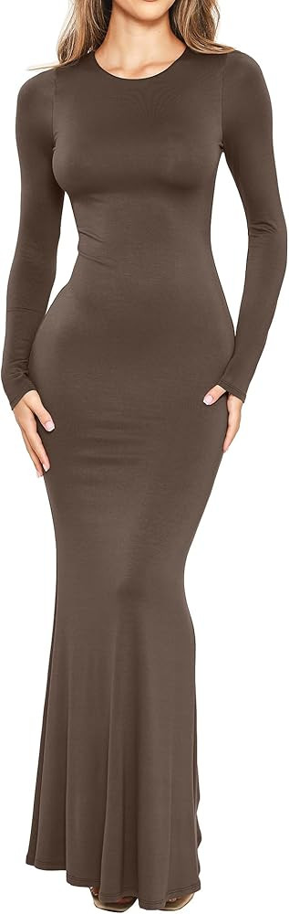 Womens Long Sleeve Bodycon Maxi Dress Slimming Sexy Fitted Maternity Friendly Long Tight Dress Fa... | Amazon (US)