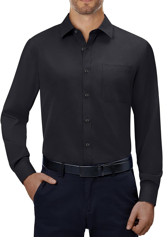 Alimens & Gentle Mens Dress Shirts 4-Way Stretch Long Sleeve Collared Casual Solid Wedding Dating... | Amazon (US)