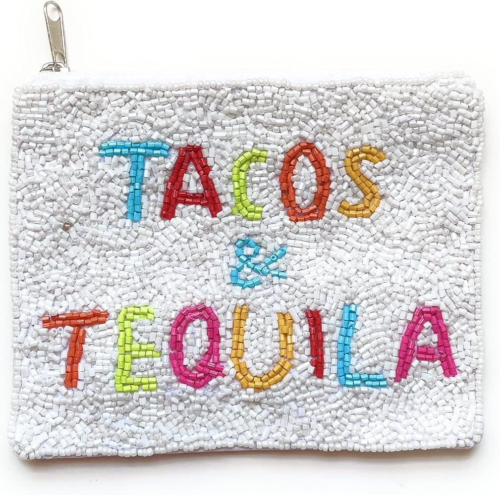 TACOS AND TEQUILA Coin Purse Pouch, Coin Purse Pouch, Beaded Coin Purse, Cute Coin Purse, Beaded ... | Amazon (US)