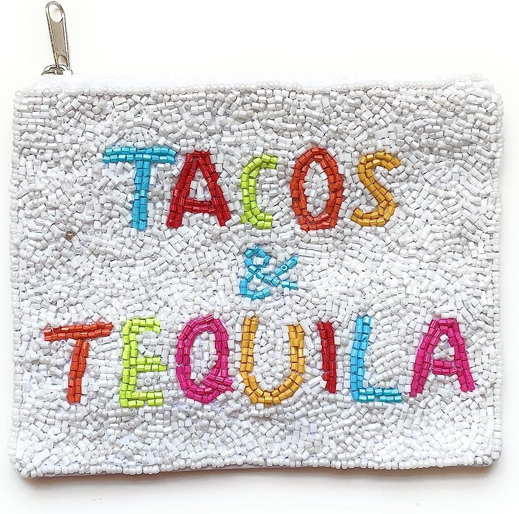 TACOS AND TEQUILA Coin Purse Pouch, Coin Purse Pouch, Beaded Coin Purse, Cute Coin Purse, Beaded ... | Amazon (US)