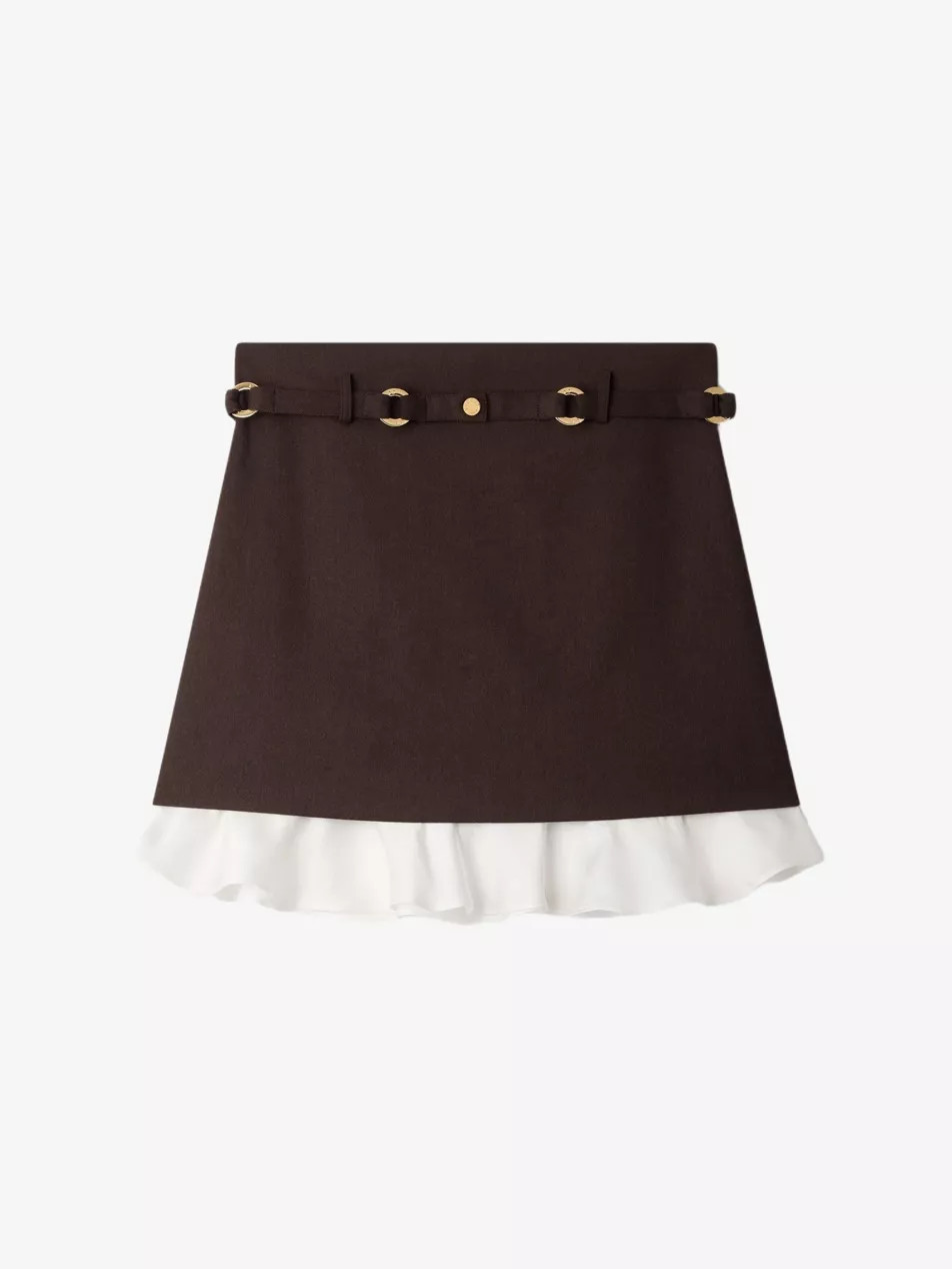Belted Frill-Hem Stretch Wool-Blend Mini Skirt | Selfridges