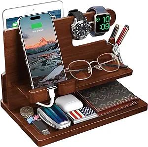 Gifts for Men Wood Phone Docking Station for Men Nightstand Organizer Charging Station Cell Phone... | Amazon (US)