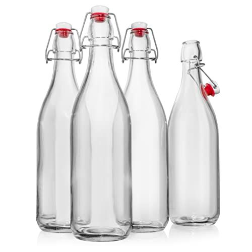 WILLDAN Giara Glass Bottle with Stopper Caps, Set of 4-33.75 Oz Carafe Swing Top Glass Bottles fo... | Amazon (US)
