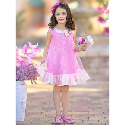 Glittery Pink Bow Sequin Ruffle Dress Mia Belle Girls, Pink, 10 | Target