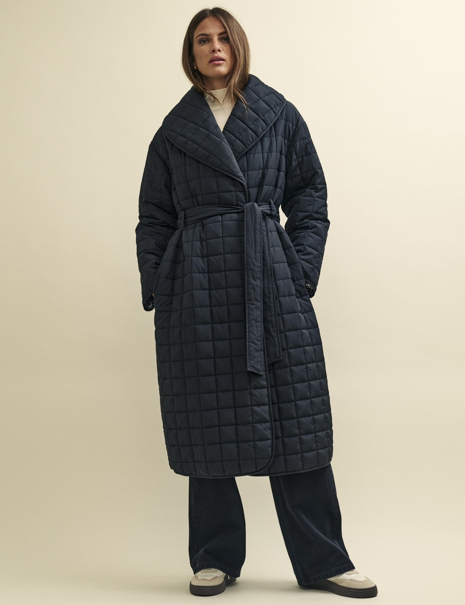 Black Quilted Wrap Coat | Nobody's Child