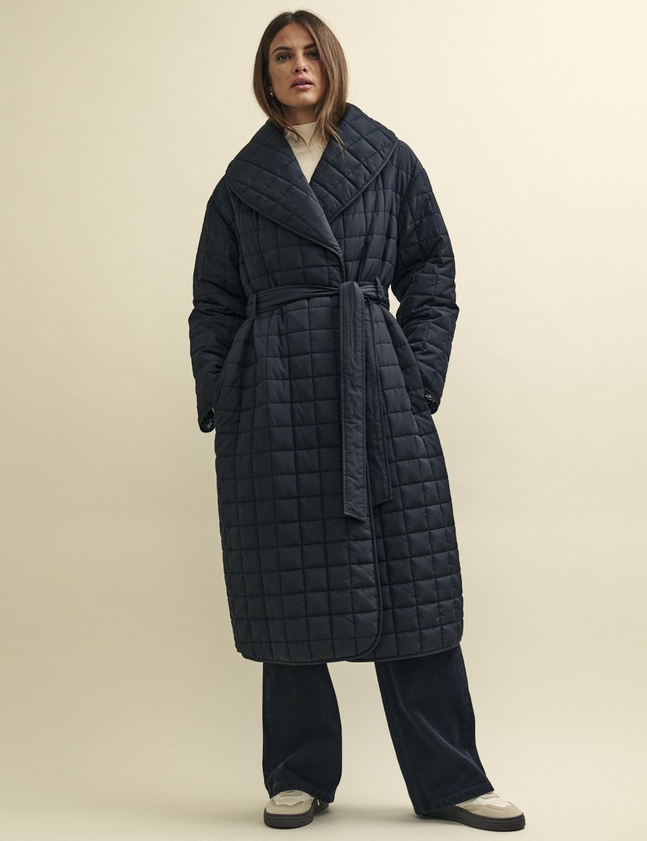 Black Quilted Wrap Coat | Nobody's Child