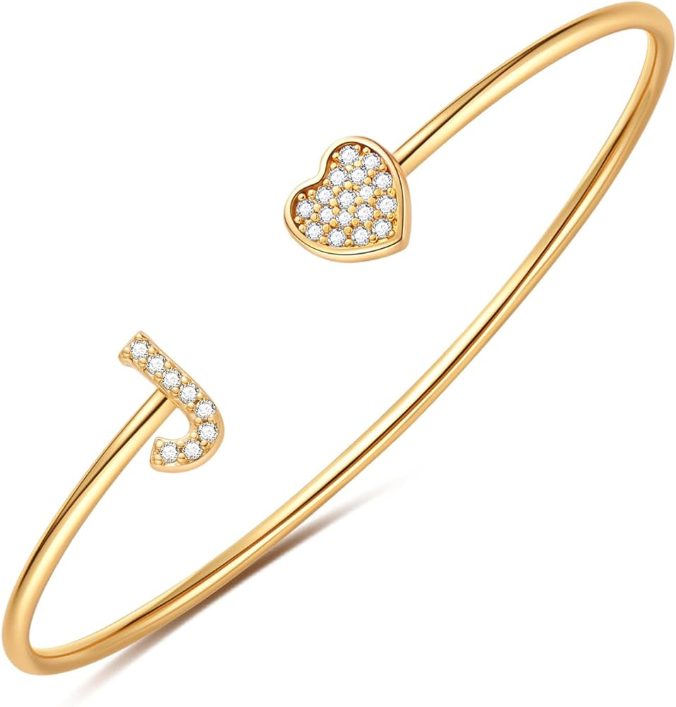 Gold Initial Bracelets for Women Girls, 14K Gold Plated Gold Bangle Bracelets for Women Girls Dai... | Amazon (US)