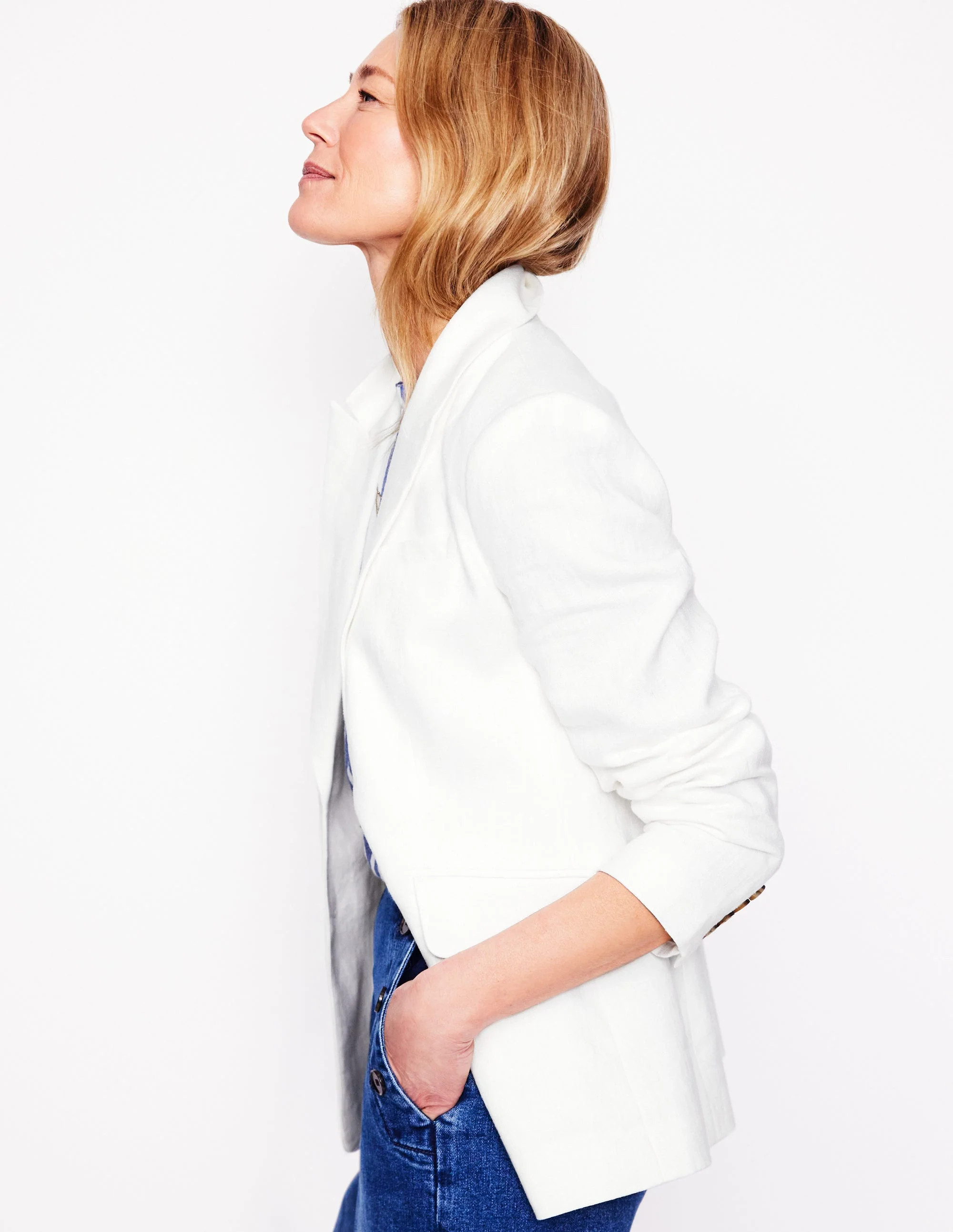 Stamford Linen Blazer-White | Boden (US)
