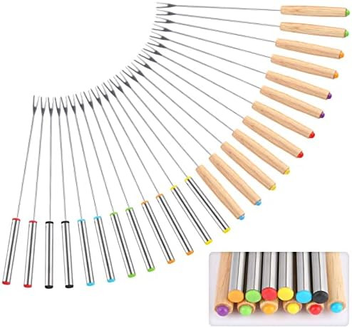 24 Pack 9.6 Inch Stainless Steel Fondue Forks, 12 Wood Handles and 12 Stainless Steel Handles, He... | Amazon (US)