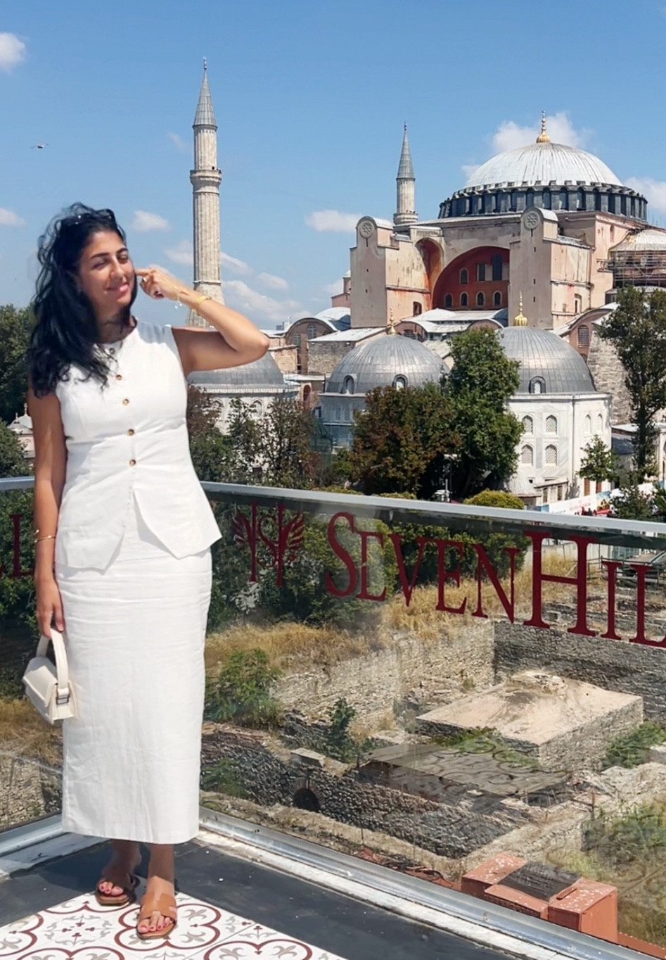 White linen skirt set with vest
