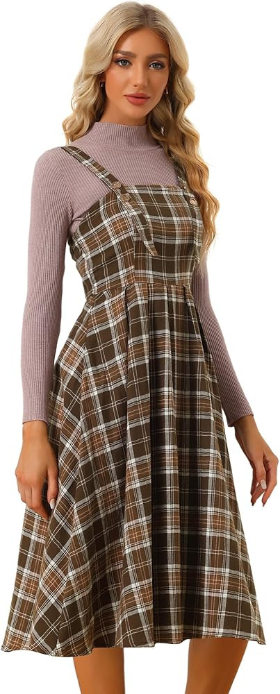 Allegra K Women Plaid Dresses Overall Vintage Sleeveless A-Line Suspender Dress Casual Pinafore D... | Amazon (US)