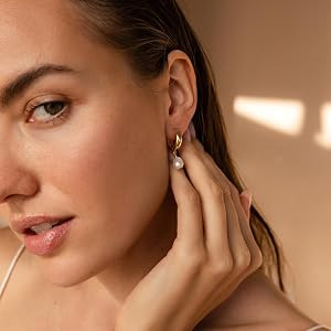 Pearl Earrings for Women 14K Gold Freshwater Pearl Huggie Hoop Earring Dangle Drop Wedding Earrin... | Amazon (US)