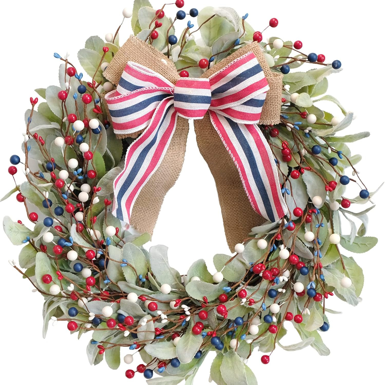 TEMPUS 20" Patriotic Wreath for Front Door - 4th of July Independence Day Decor with Red White Bl... | Amazon (US)