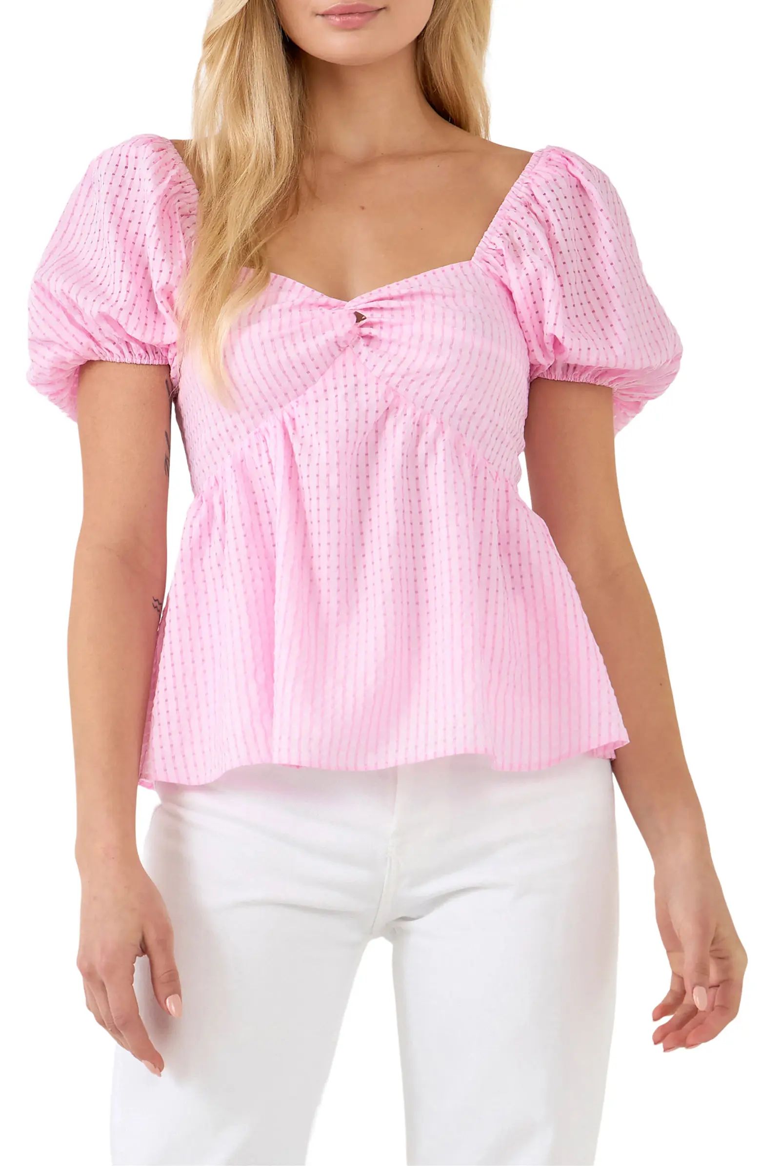 English Factory Check Puff Sleeve Top | Nordstrom | Nordstrom