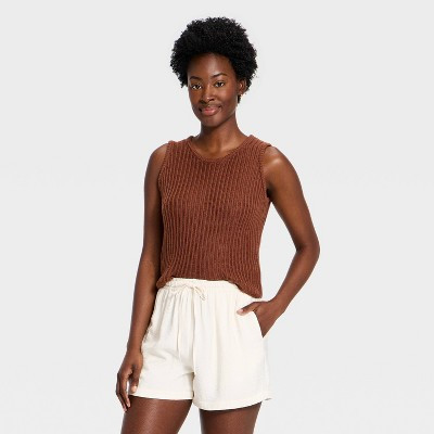 Women's Crewneck Drop Needle Pullover Sweater Tank - A New Day™ Brown M | Target