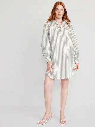 Long-Sleeve Striped Cotton-Poplin Mini Swing Dress for Women | Old Navy (US)