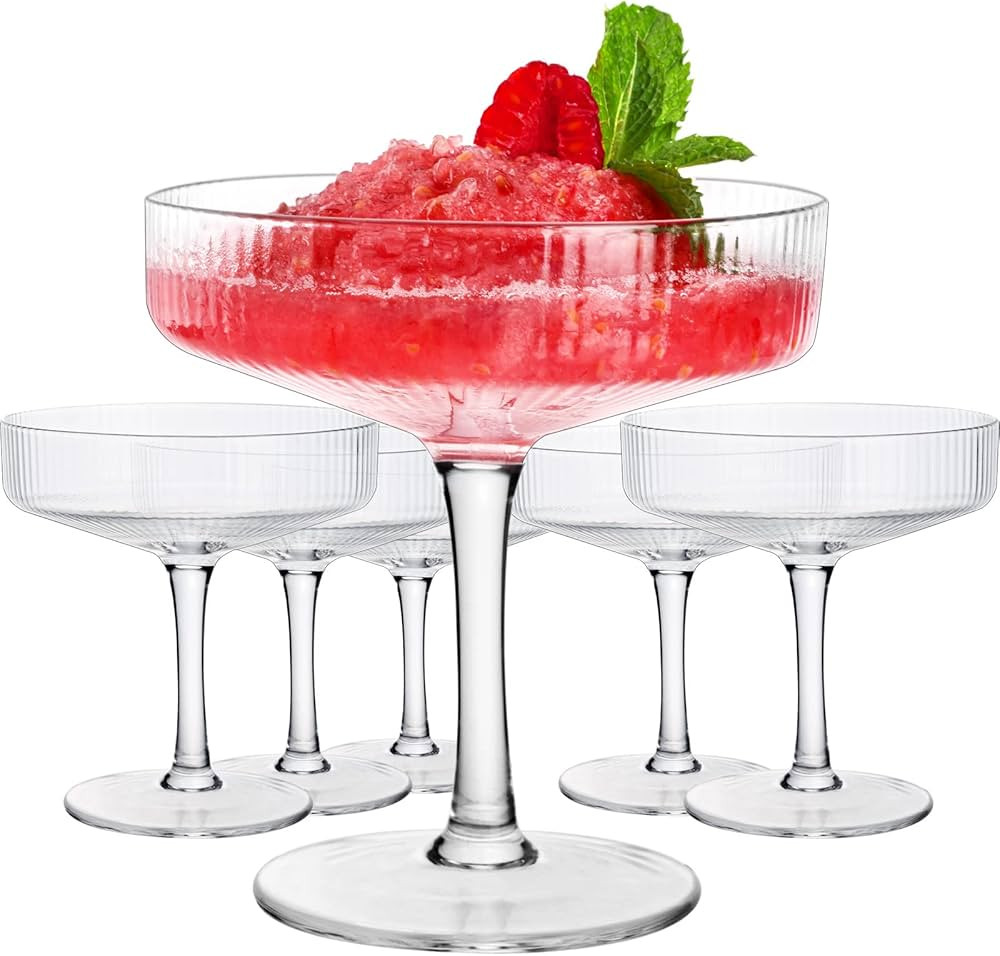 CUCUMI 6pcs Martini Glasses 5oz Champagne Coupe Glasses Crystal Clear Cocktail Wine Glasses, Ribb... | Amazon (US)