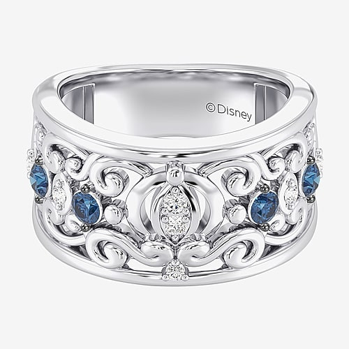 Enchanted Disney Fine Jewelry Cinderella (I / I2) Womens 1/10 CT. T.W. Genuine Blue Topaz Sterling Silver Cinderella Princess Band, 7, Blue | JCPenney