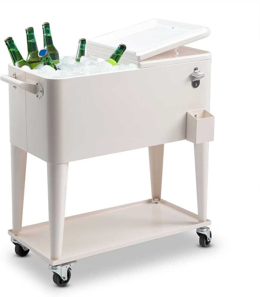 SSLine Portable Rolling Patio Cooler Ice Chest with Wheels Outdoor Cold Drink Beverage Bar Cart w... | Amazon (US)
