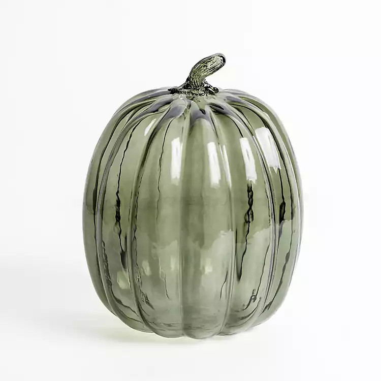 Dark Green Glass Long Pumpkin Statue, 9 in. | Kirkland's Home