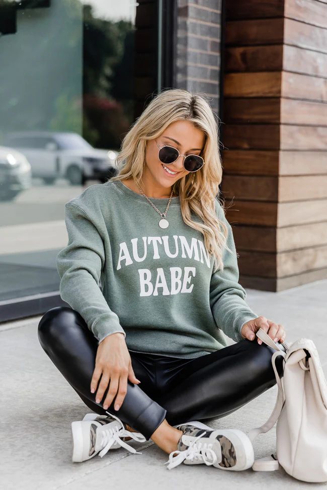 Autumn Babe Olive Graphic Sweatshirt | The Pink Lily Boutique