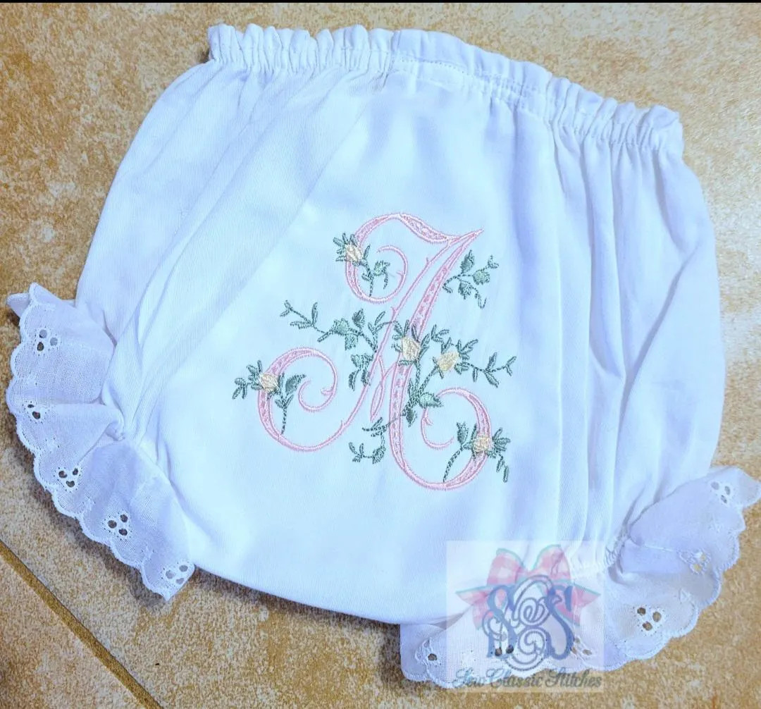 Monogrammed Eyelet Baby Bloomers: Personalized Diaper Cover Heirloom Embroidery Floral Design - E... | Etsy (US)
