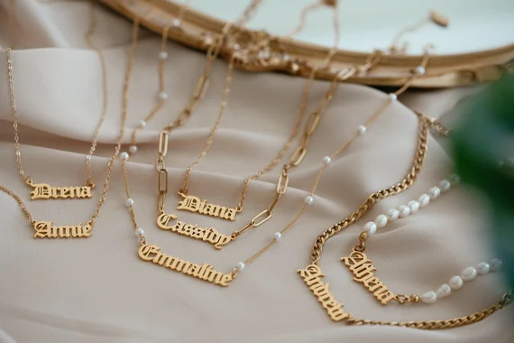 Personalized Gift for Her  18K Gold Name Necklace  Old - Etsy | Etsy (US)