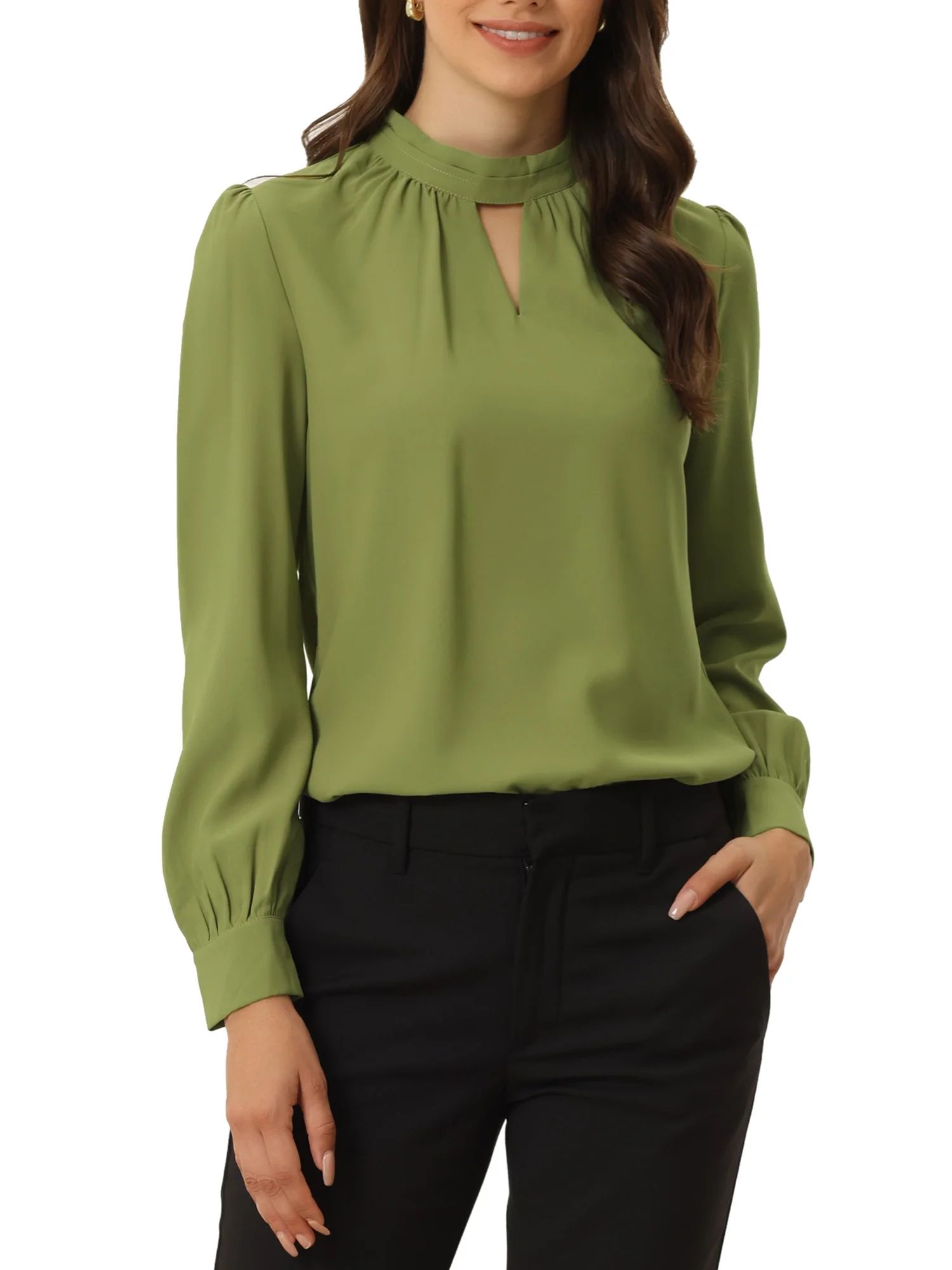 Unique Bargains Women's Stand Collar Long Sleeve Work Office Blouse | Walmart (US)