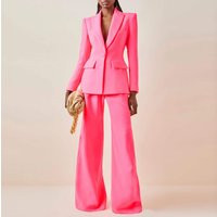 Women Hot Pink Blazer + Mid-High Rise Flare Trousers Pants Suit | Etsy (US)