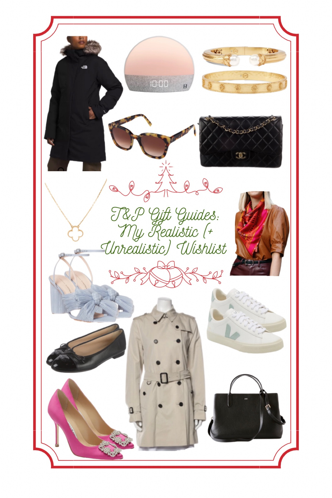 Gift guides, Christmas gifts, holiday gifts, luxury gifts, chanel bag, parka, winter coat, north face coat, gifts for girl in her 20s, warby Parker, tortoise shell sunglasses, Julie vos, gold bangles, hatch alarm clock, veja, silk scarf, loeffler Randall, bow heels, Burberry trench coat, vintage Burberry, vintage chanel, white leather sneakers, white leather trainers, work bag, trench coat, Manolo, statement heels, luxury gifts, chanel ballet flats 

#LTKCyberWeek #LTKHoliday #LTKGiftGuide